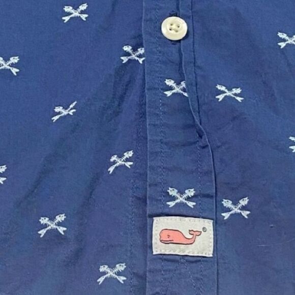 Vineyard Vines Men's Navy Blue Fishbone Short Sleeve Murray Shirt Size Medium - Picture 2 of 5